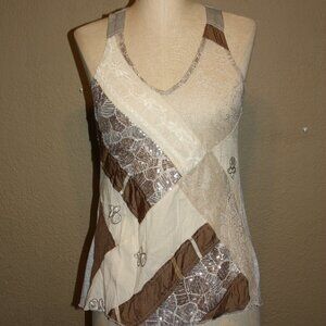ANTHROPOLOGIE TINY SLEEVELESS TOP SHIRT EMBELLISHED SEQUINS LACE - MEDIUM 4 6